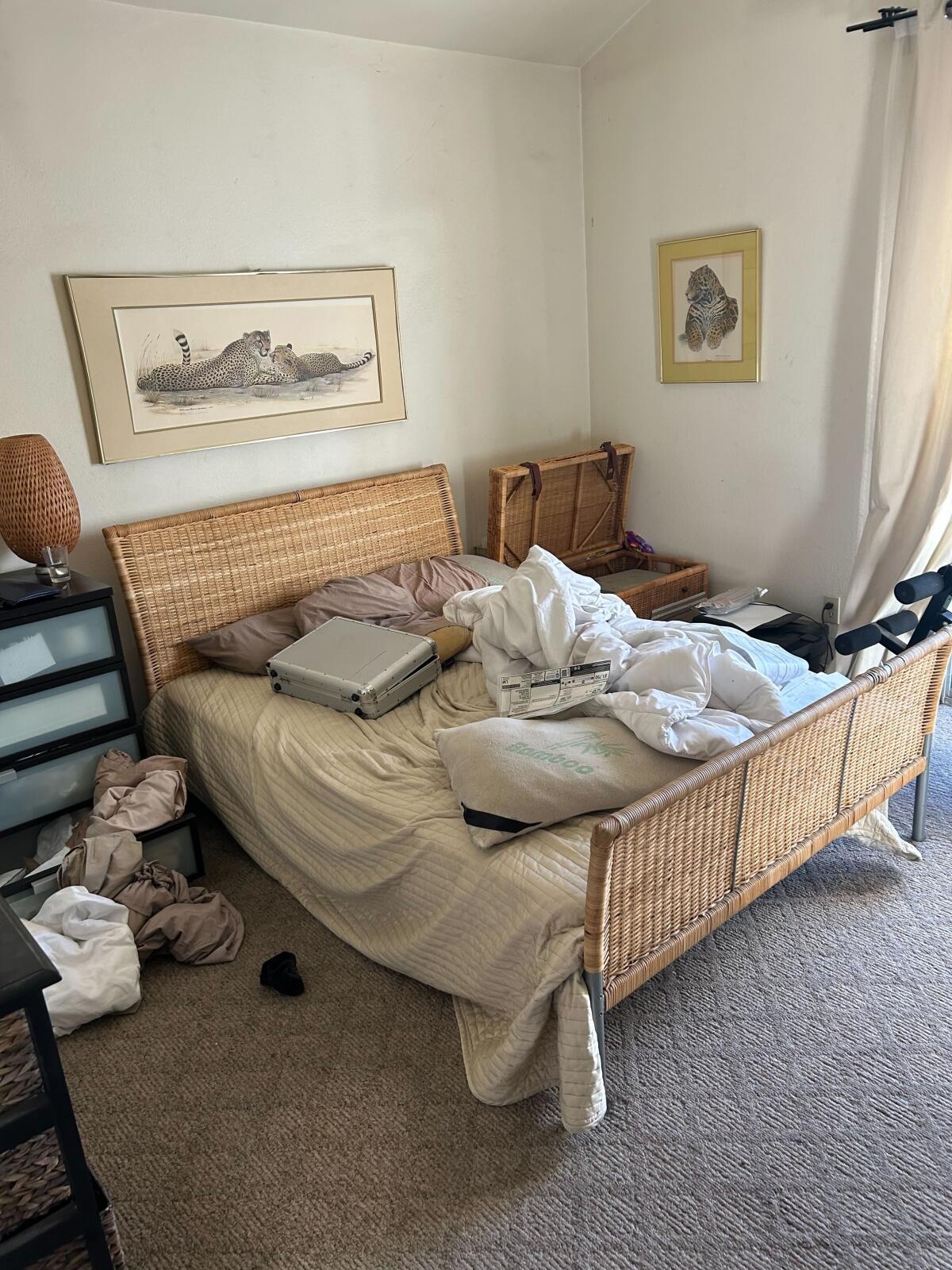 A bedroom following an LAPD search.