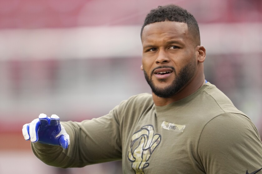 Rams defensive end Aaron Donald looks on before a loss to the San Francisco 49ers on Nov. 15.