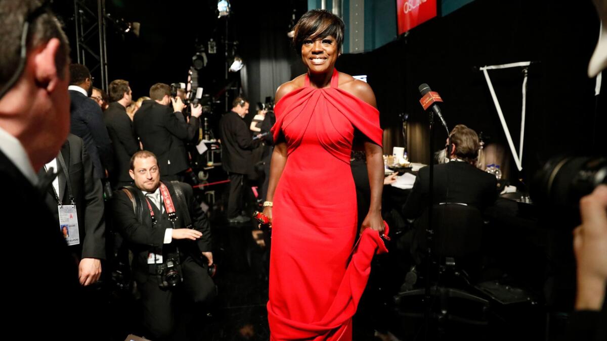 Viola Davis backstage after winning the Oscar for supporting actress for 'Fences' at the 89th Academy Awards.