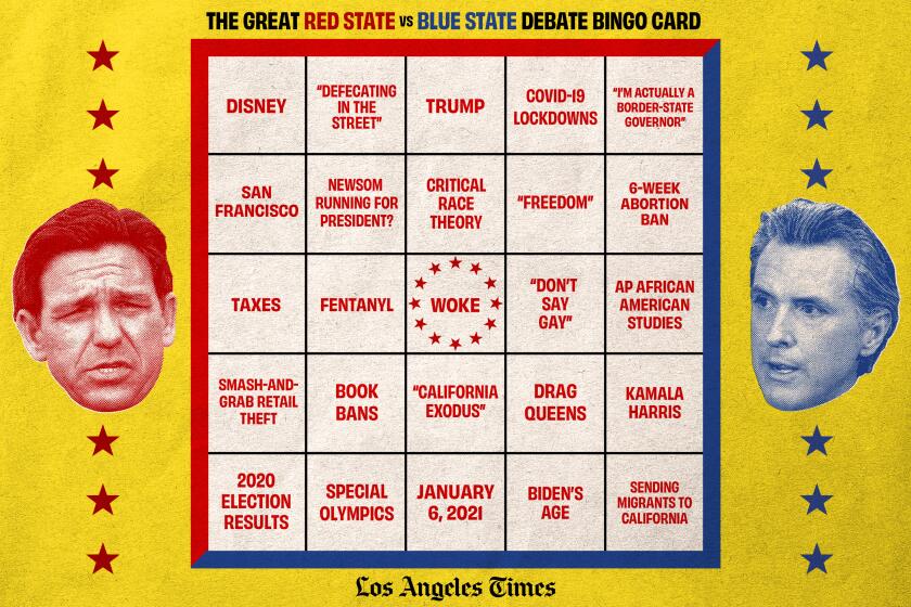 Bingo card for debate with Ron DeSantis and Gavin Newsom