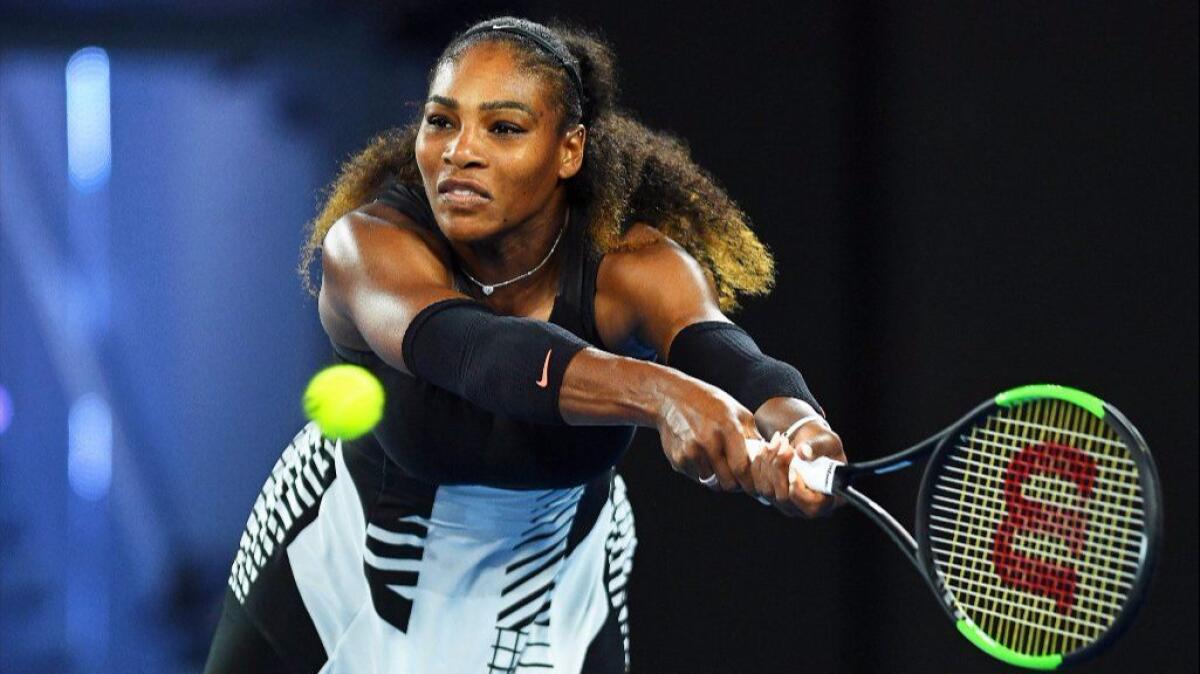 Serena Williams is shown in action on Jan. 28 in the women's singles final of the Australian Open.