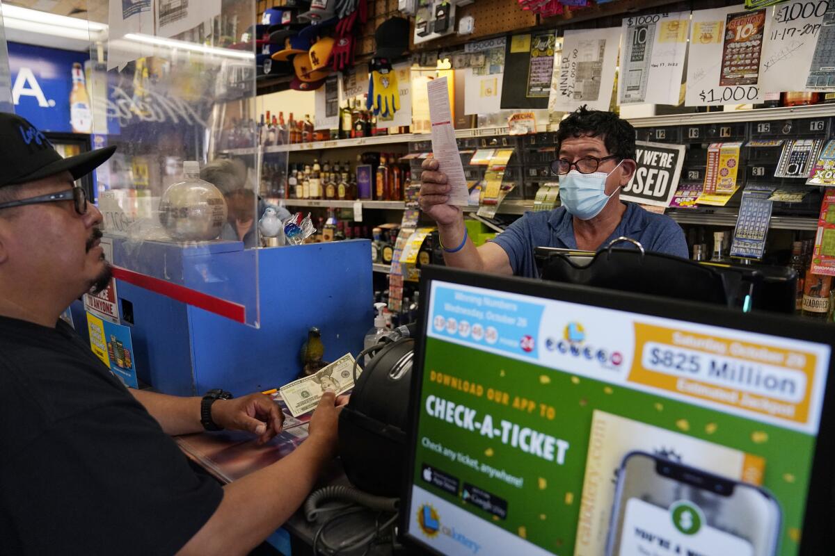 A customer buys lottery tickets.