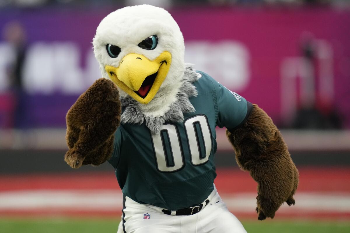 The Philadelphia Eagles mascot Swoop performs during the flag football event at the NFL Pro Bowl