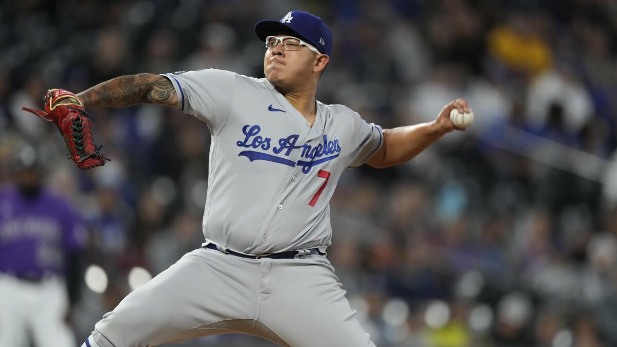 Dodgers pitcher Julio Urías delivers against the Colorado Rockies on Sept. 21.