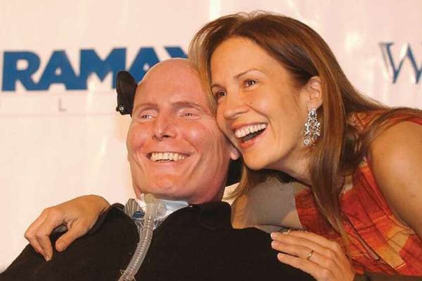 The story of Christopher Reeve, seen here in 2006 with his wife, Dana, helped get the California stem cell program passed.