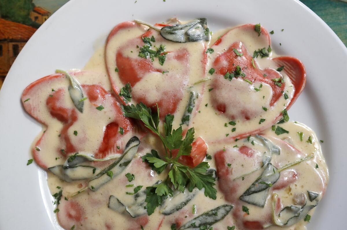  A Valentine's Day special heart-shaped ravioli stuffed with short rib beef at Il Farro Caffe Trattoria.