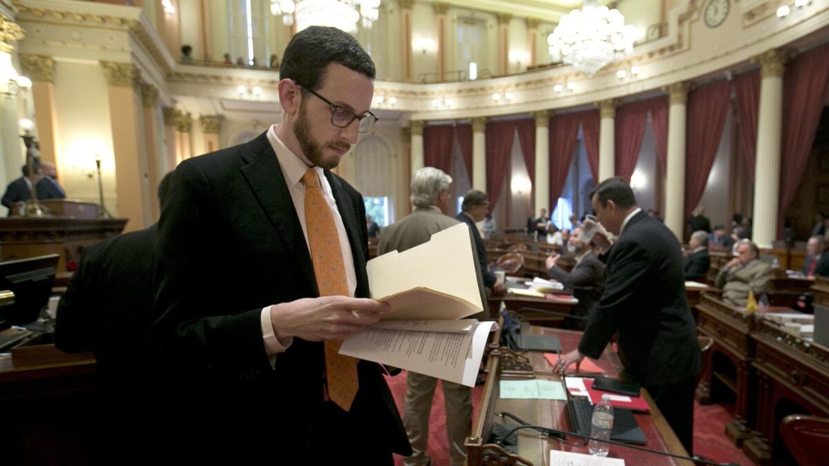 State Sen. Scott Wiener, standing in the Capitol last year, has a bill to allow four- to eight-story apartment buildings in locations where they are currently prohibited. The bill is opposed by local homeowner groups, historic preservationists and renters' rights advocates.