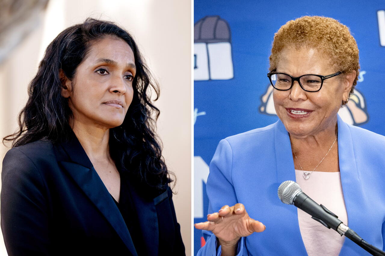 Left: City Councilwoman and Los Angeles mayoral candidate Nithya Raman. Right, Mayor Karen Bass.