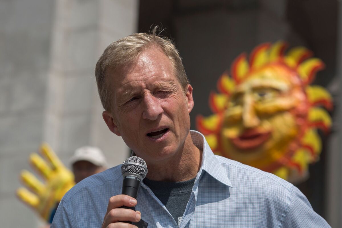 Billionaire Tom Steyer is considering a run for governor while spending millions to register voters.