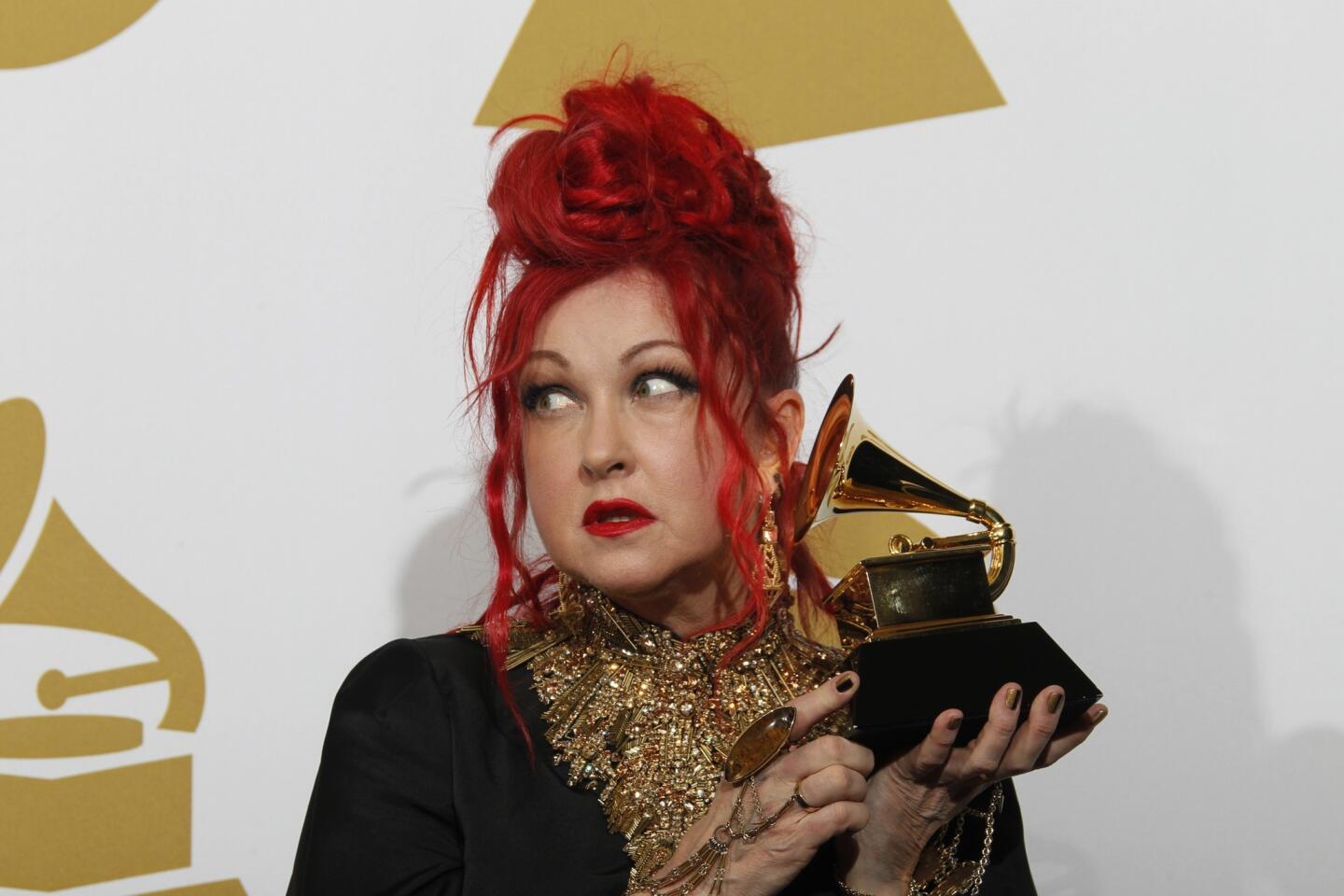 Cindy Lauper wins musical theater album, for "Kinky Boots."