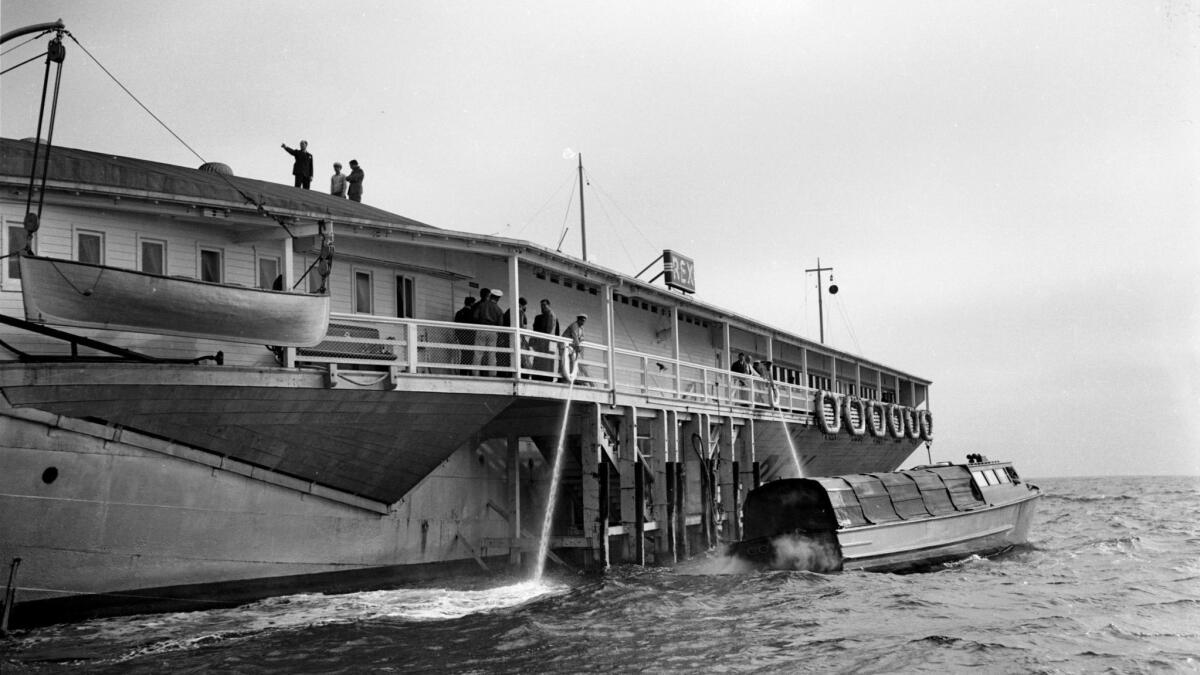 Aug. 1, 1939: Crewmen on the gambling ship Rex used fire hoses to drive off police officers during raids on several gambling ships anchored off Santa Monica and Long Beach.