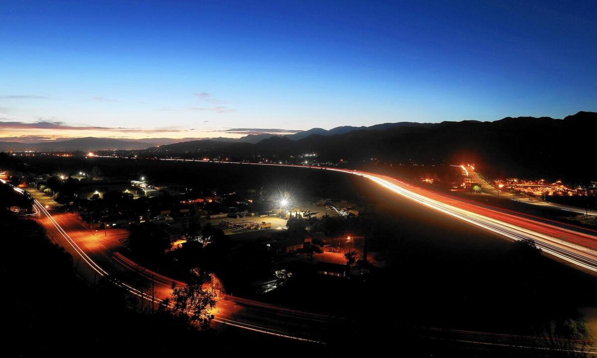 The Foothill Freeway and Sunland Boulevard intersect at the foot of the San Gabriel Mountains, through which about 20 miles of tunnels will be required.