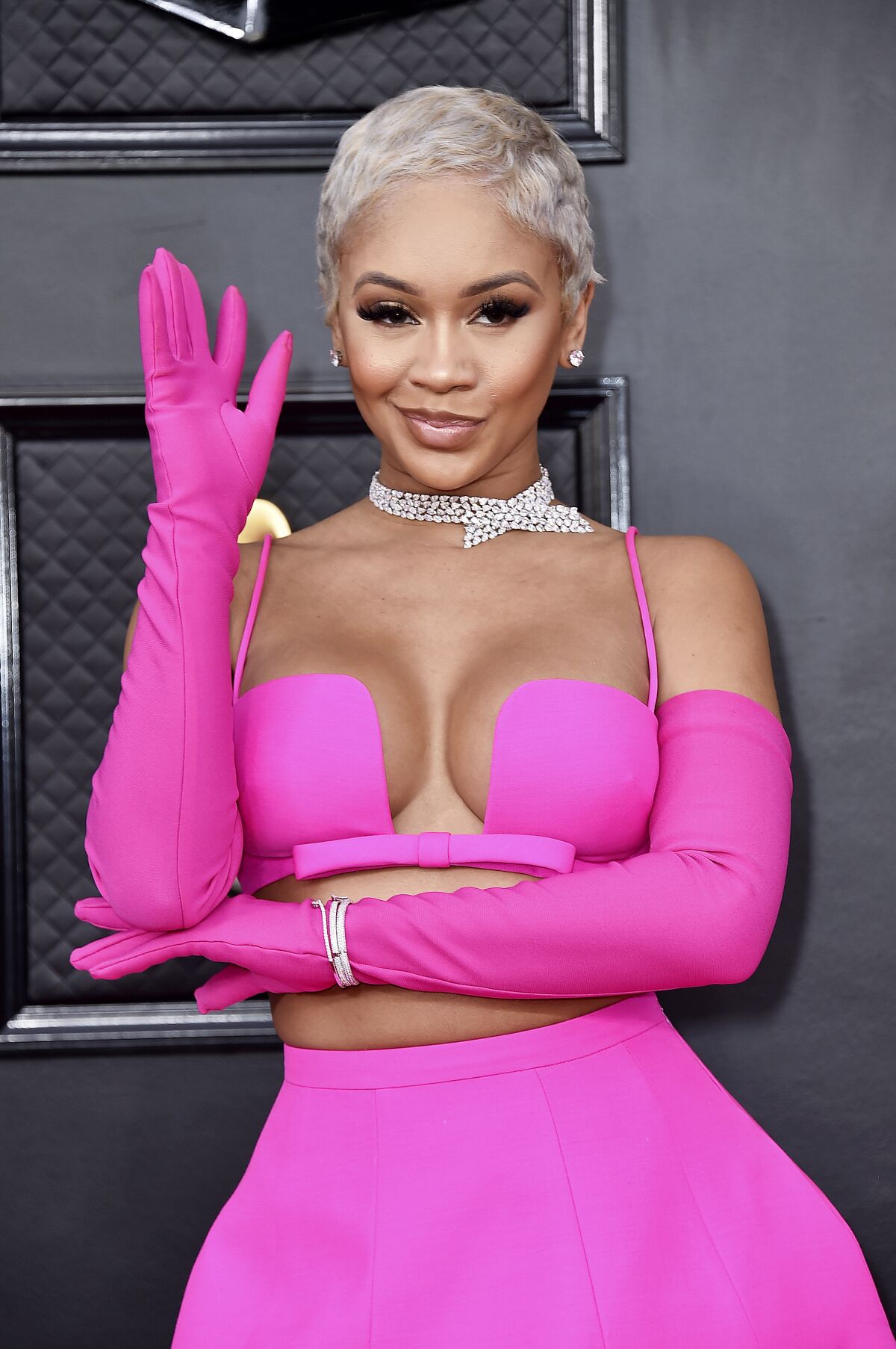 Saweetie arrives at the 64th Annual Grammy Awards