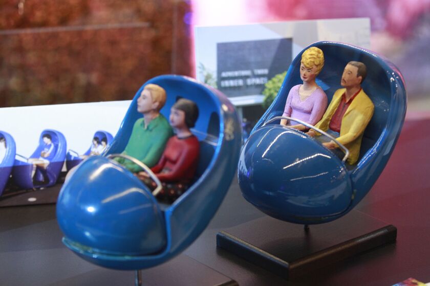 Back to the future: At Disney's D23 Expo in Anaheim, a re-creation of the long-gone Disneyland ride Adventure Thru Inner Space, which opened in 1967. Seen here, models of the Atomobiles that took visitors through the Disney attraction that seemed to shrink riders down to microscopic size. (Allen J. Schaben/Los Angeles Times)