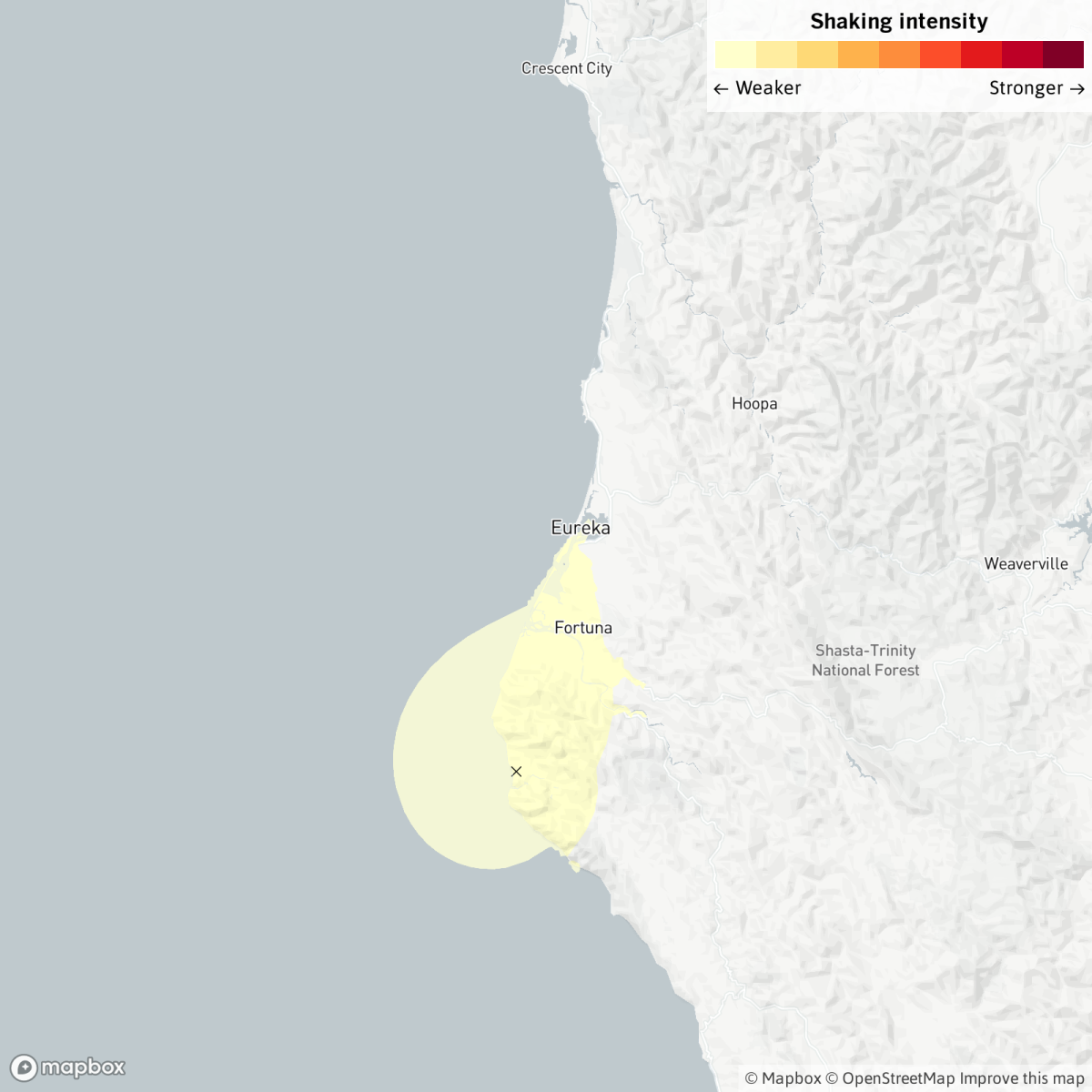 Map of quake near Fortuna