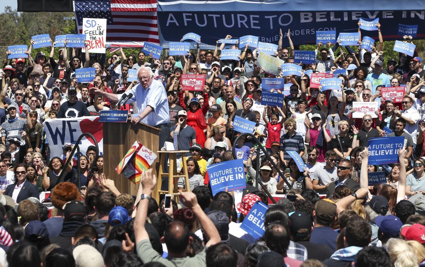 Democratic presidential candidate Bernie Sanders speaks at Rancho Buena Vista High School in Vista.
