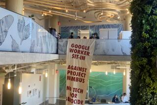 A banner that was hung during the Google sit-in inside the tech giant's New York office.