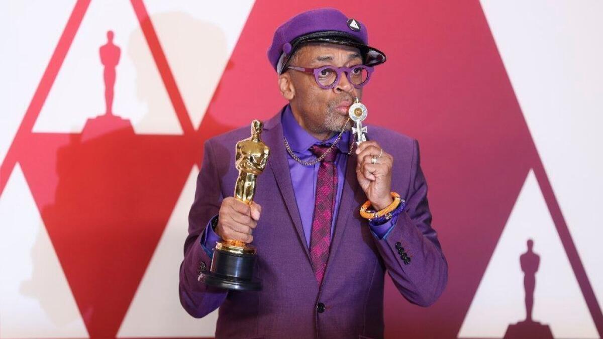 Filmmaker Spike Lee in the photo room at the 91st Academy Awards on Sunday.