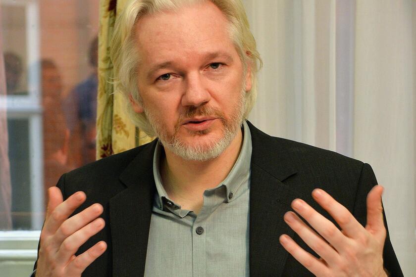 WikiLeaks founder Julian Assange during a press conference in August 2014 in the Ecuadorian Embassy in London.