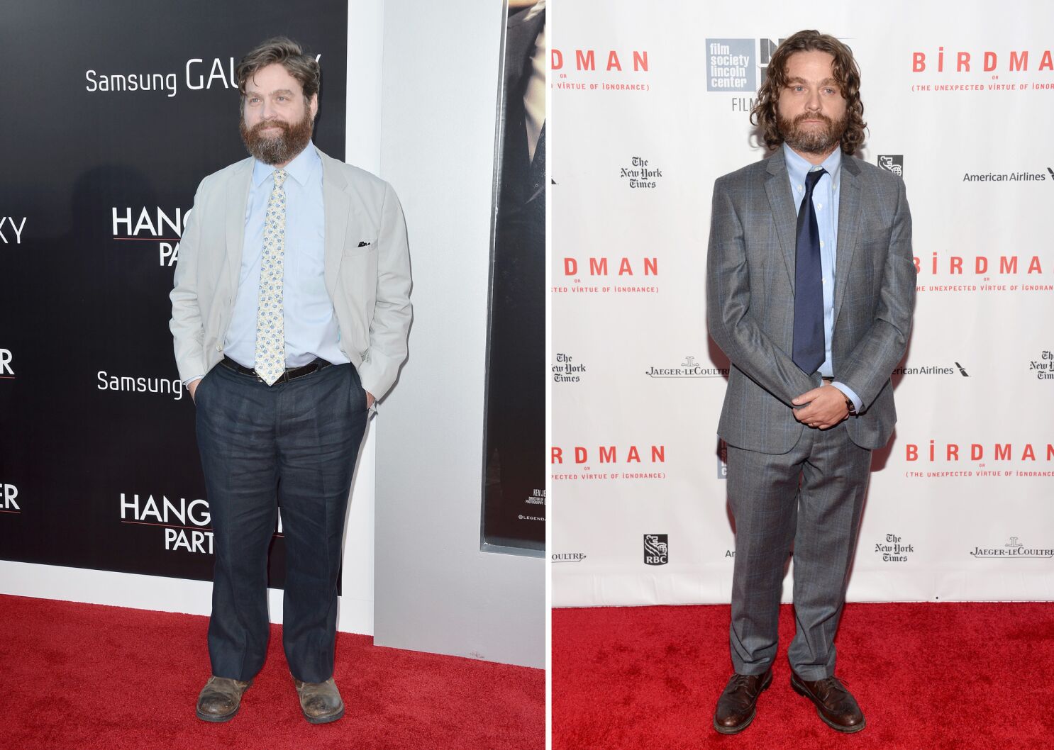 lave mad himmel ligegyldighed Slimmed-down Zach Galifianakis hits 'Birdman' screening in New York - Los  Angeles Times