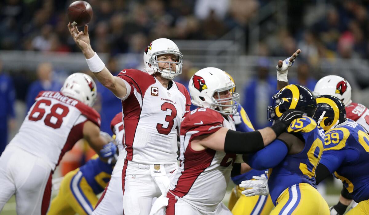 Arizona Cardinals quarterback Carson Palmer throws during the second quarter against the St. Louis Rams last Sunday.