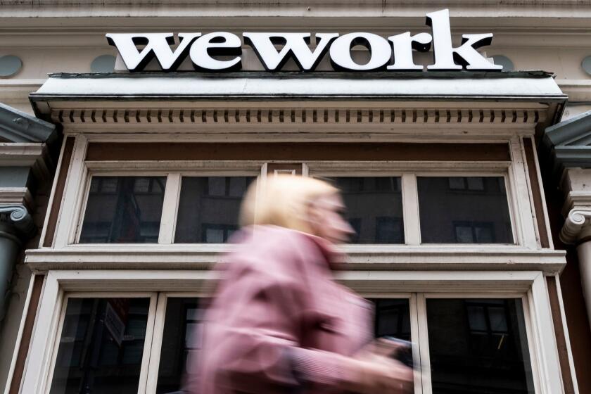 Mandatory Credit: Photo by JUSTIN LANE/EPA-EFE/REX (10227701c) A view of a WeWork office space in New York, New York, USA, 03 May 2019. The shared office space, co-working company, which was valued by investors recently at over $40 billion USD, announced in April that it had filed confidential paper work late last year for an initial public stock offering later this year WeWork Potential IPO, New York, USA - 03 May 2019 ** Usable by LA, CT and MoD ONLY **