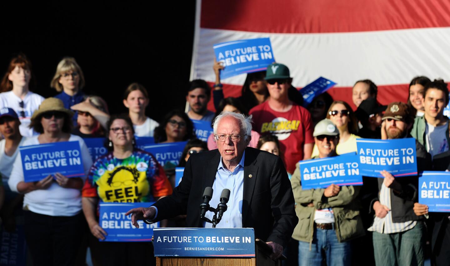 Bernie Sanders speaks to supporters in Irvine on May 22, 2016.
