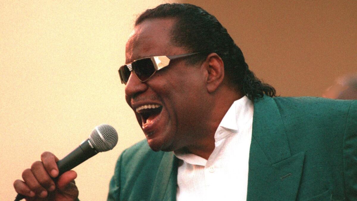 Clarence Fountain, lead singer for the gospel group Five Blind Boys of Alabama, performing at the San Juan Capistrano Regional Library in 1995.