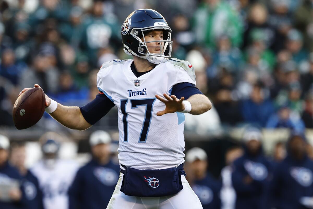 Tennessee Titans quarterback Ryan Tannehill in action against the Philadelphia Eagles.