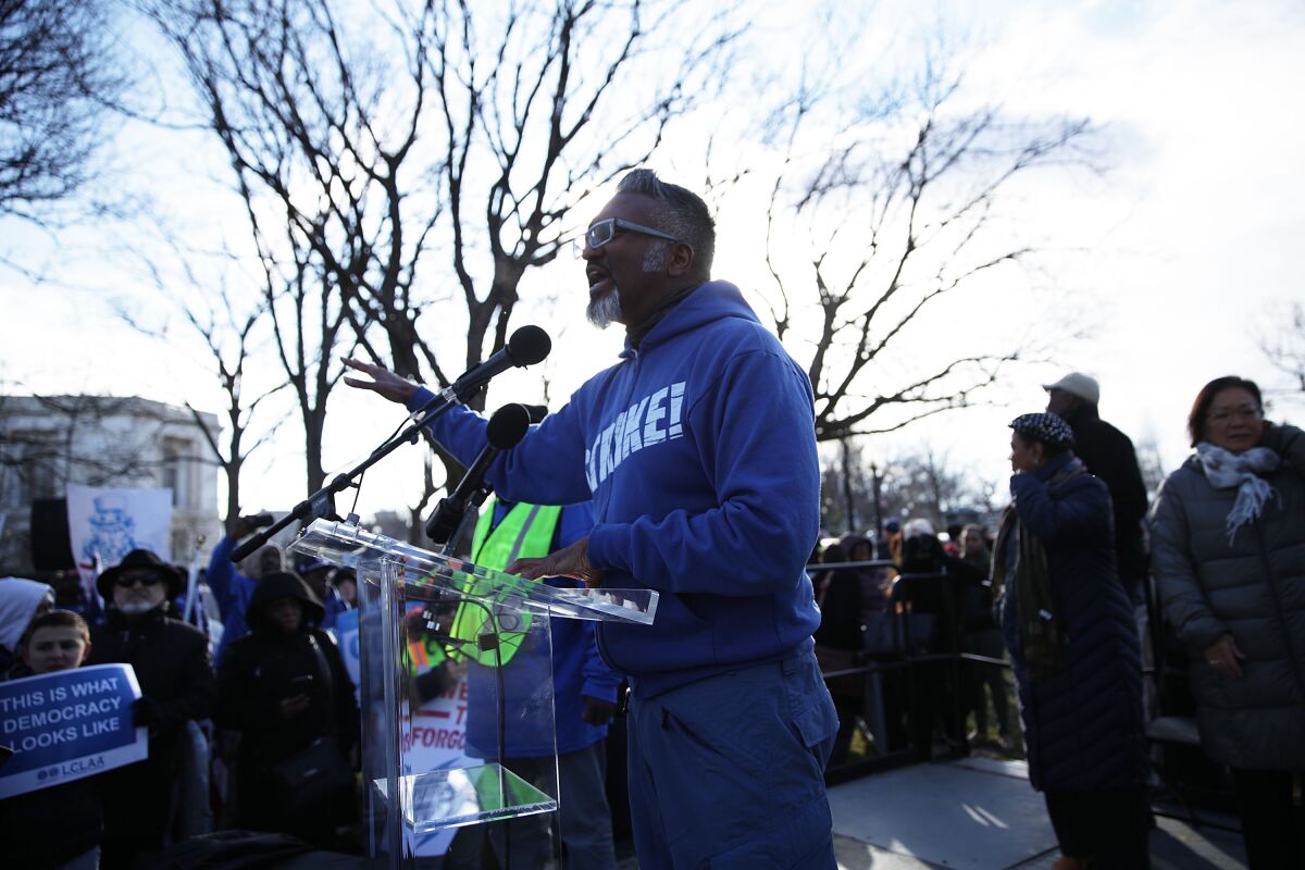 Joseph Geevarghese speaks during a rally on Capitol Hill in 2017