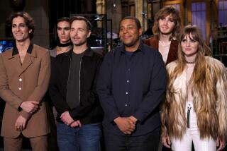 Damiano David, left, Ethan Torchio Will Forte and Kenan Thompson, Thomas Raggi and Victoria De Angelis on "Saturday Night Live" on NBC.