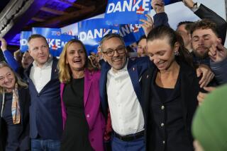 Herbert Kickl, leader of the Freedom Party of Austria celebrates with supporters, in Vienna, Austria, Sunday, Sept. 29, 2024, after polls closed in the country's national election. (AP Photo/Andreea Alexandru)