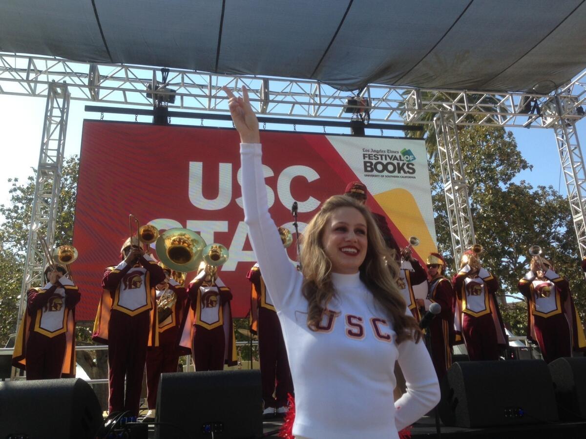 The USC Trojan Band and Song Girls at the kickoff of the Los Angeles Times Festival of Books.