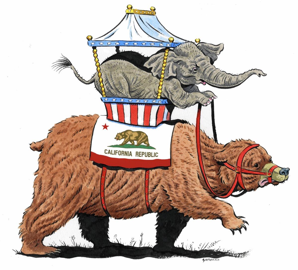 la-oe-0103-gothard /// Illustration by David Gothard / For The Times. To run with Kathryn S. Olmsted's piece about California roots of the national Republican party.