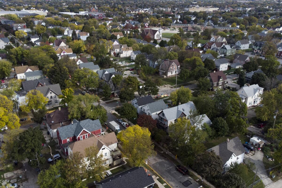 An aerial view of a neighborhood in Milwaukee
