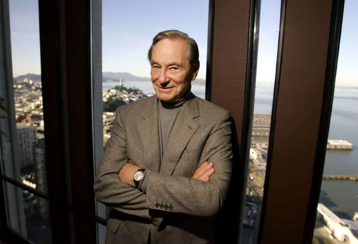 Silicon Valley multimillionaire Tom Perkins poses in his San Francisco office in 2006 for the publication of his book, "Sex and the Single Zillionaire."