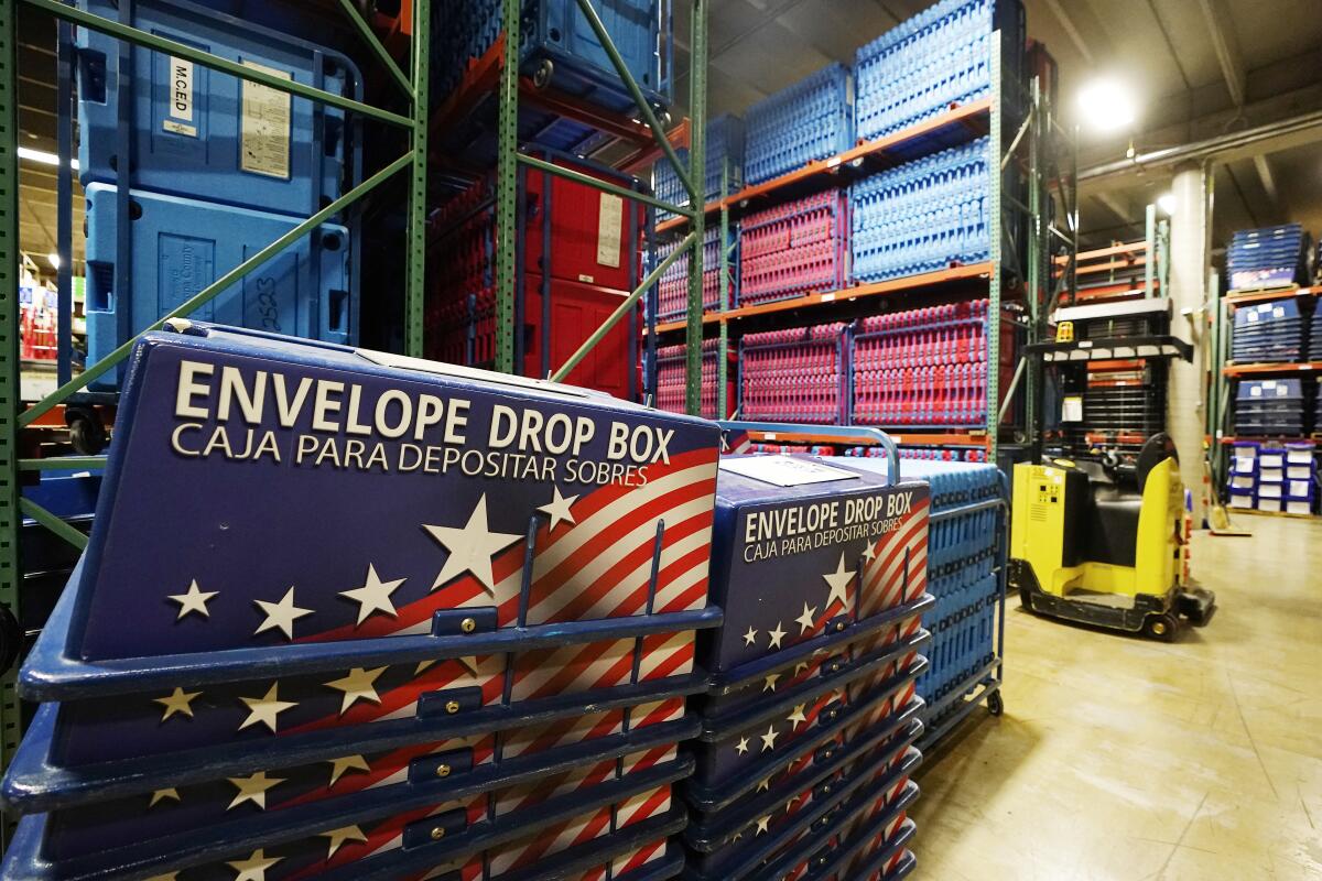 The interior of a warehouse at the Maricopa County Elections Department