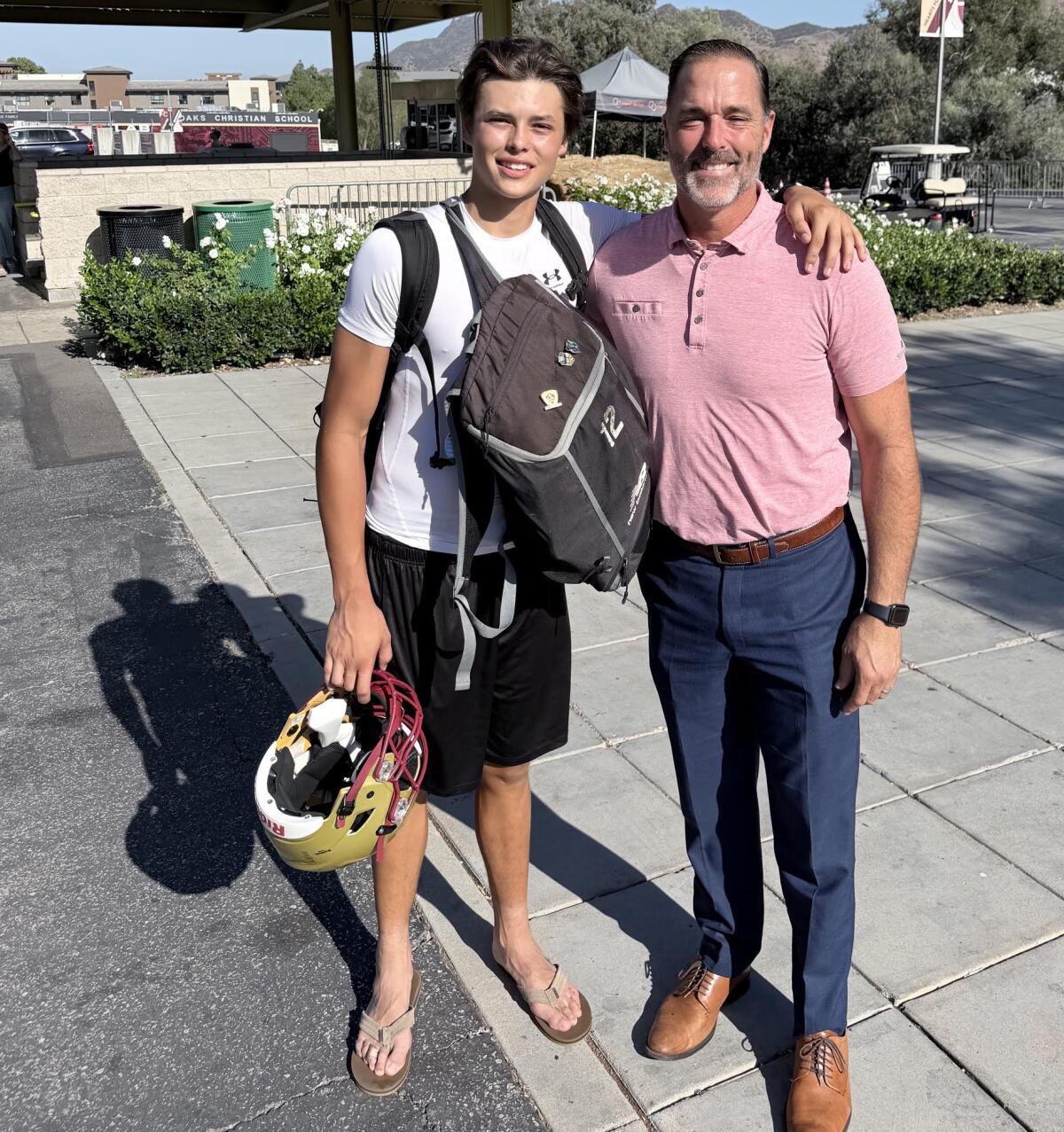 Aidan Crecion (left) has grown to 6 feet 5 and passed his father, Gabe, who was a tight extremity astatine Chaminade and UCLA. 