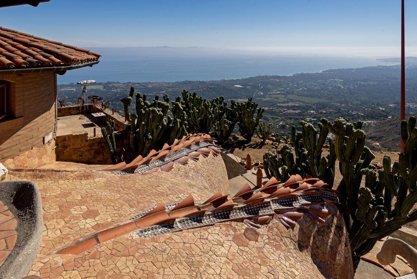 Called the "Castle in the Sky," the unusual residence takes in 360-degree ocean, mountain and island views from its perch in hills above Montecito.