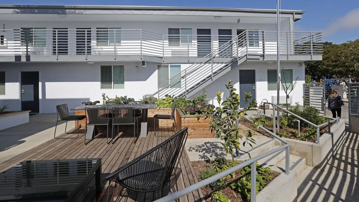 The Cove Apartments is a renovated 12-unit complex that serves formerly homeless veterans and low-income senior citizens. Newport Beach awarded a $1.97-million grant to a private developer to acquire and renovate the building on the city's west side.