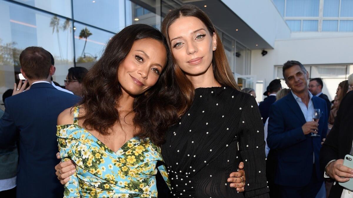 Emmy nominee Thandie Newton, left, with "Westworld" co-star Angela Sarafyan at the BAFTA Los Angeles and BBC America TV Tea Party on Saturday at the Beverly Hilton hotel.