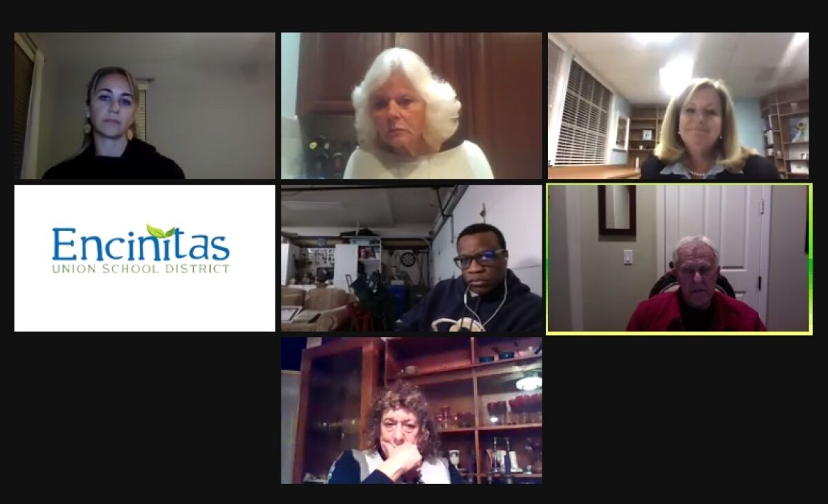 The Encinitas Union School board met virtually on Feb. 9.