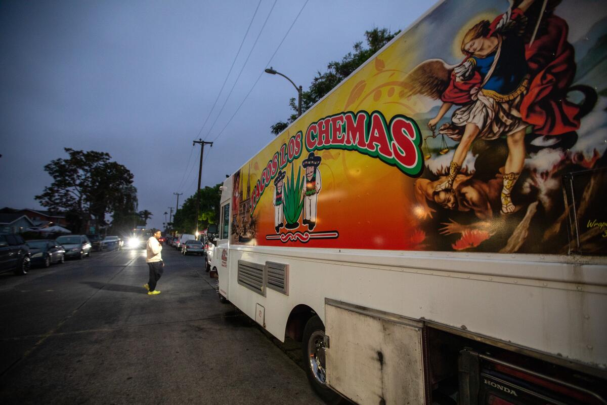A Tacos Los Chemas truck parked in South Los Angeles.