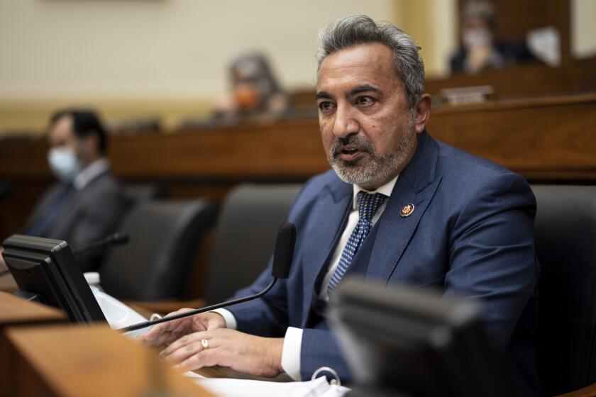 Rep. Ami Bera, D-Calif., speaks during the House Committee on Foreign Affairs hearing on the administration foreign policy priorities on Capitol Hill on Wednesday, March 10, 2021, in Washington. (Ting Shen/Pool via AP)
