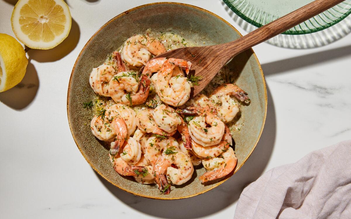 Buttery shrimp with dill.