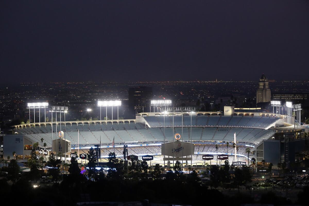 Dodger Stadium is seen from Elysian Park.