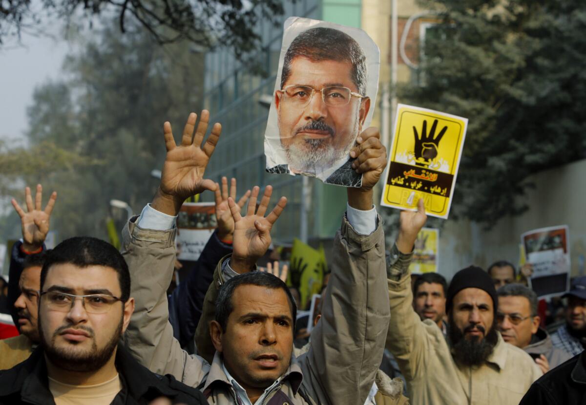 Supporters of Egypt's deposed Islamist President Mohamed Morsi demonstrate in Cairo for his reinstatement.