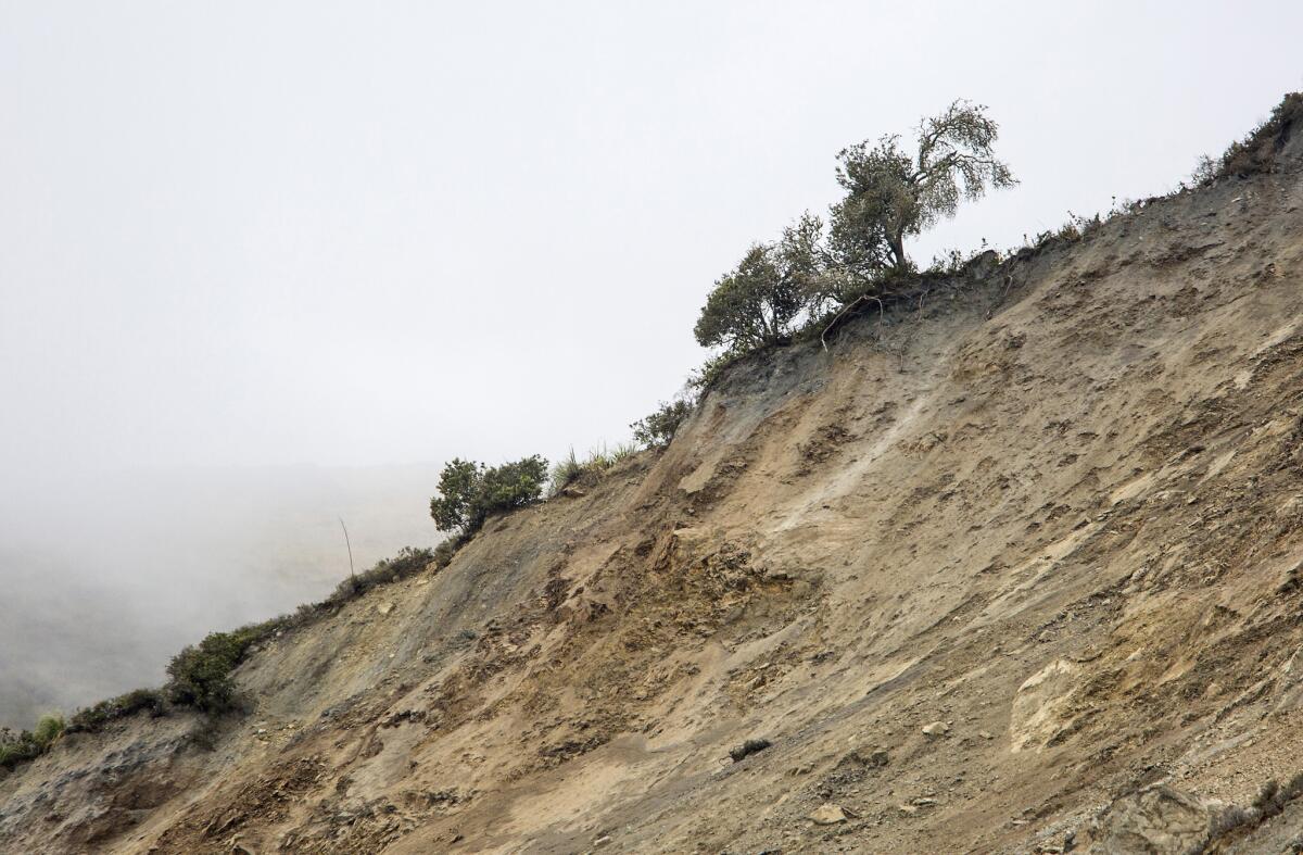 An entire hillside collapsed on Highway 1 where a landslide cut off the road in Big Sur.