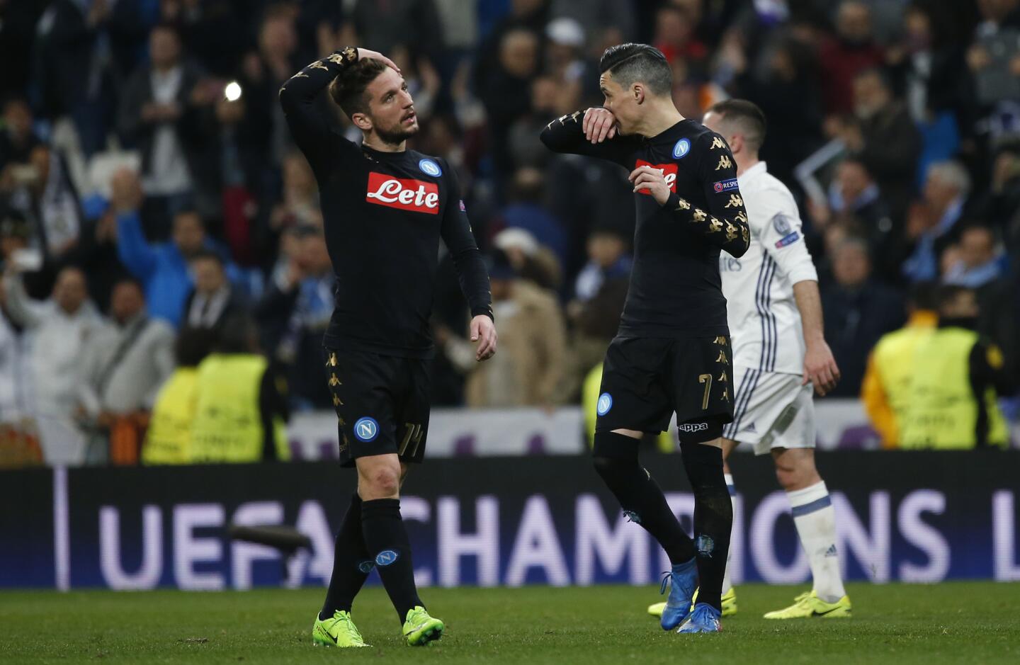 Napoli's Dries Mertens and Jose Callejon after the match