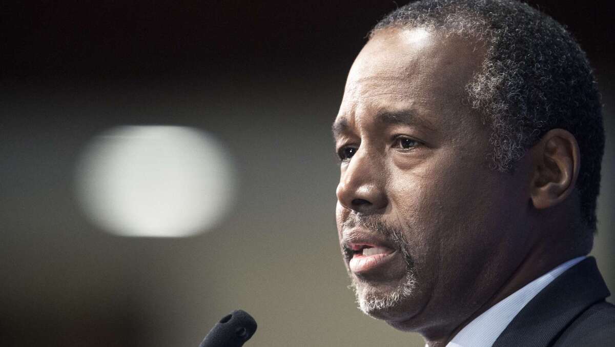 Republican presidential candidate Ben Carson speaks at the National Press Club in Washington on Oct. 9.